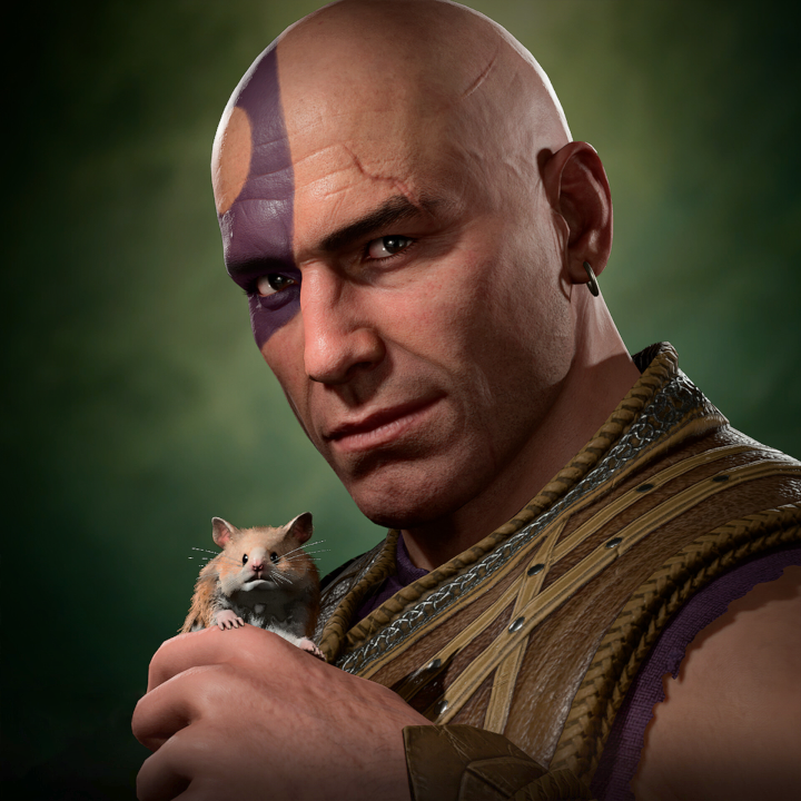 bald man with space hamster